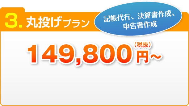 3.丸投げプラン 記帳代行、決算書作成、 申告書作成 149,800円～（税抜）