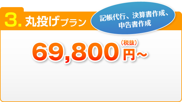 3.丸投げプラン 記帳代行、決算書作成、申告書作成（税抜）69,800円～